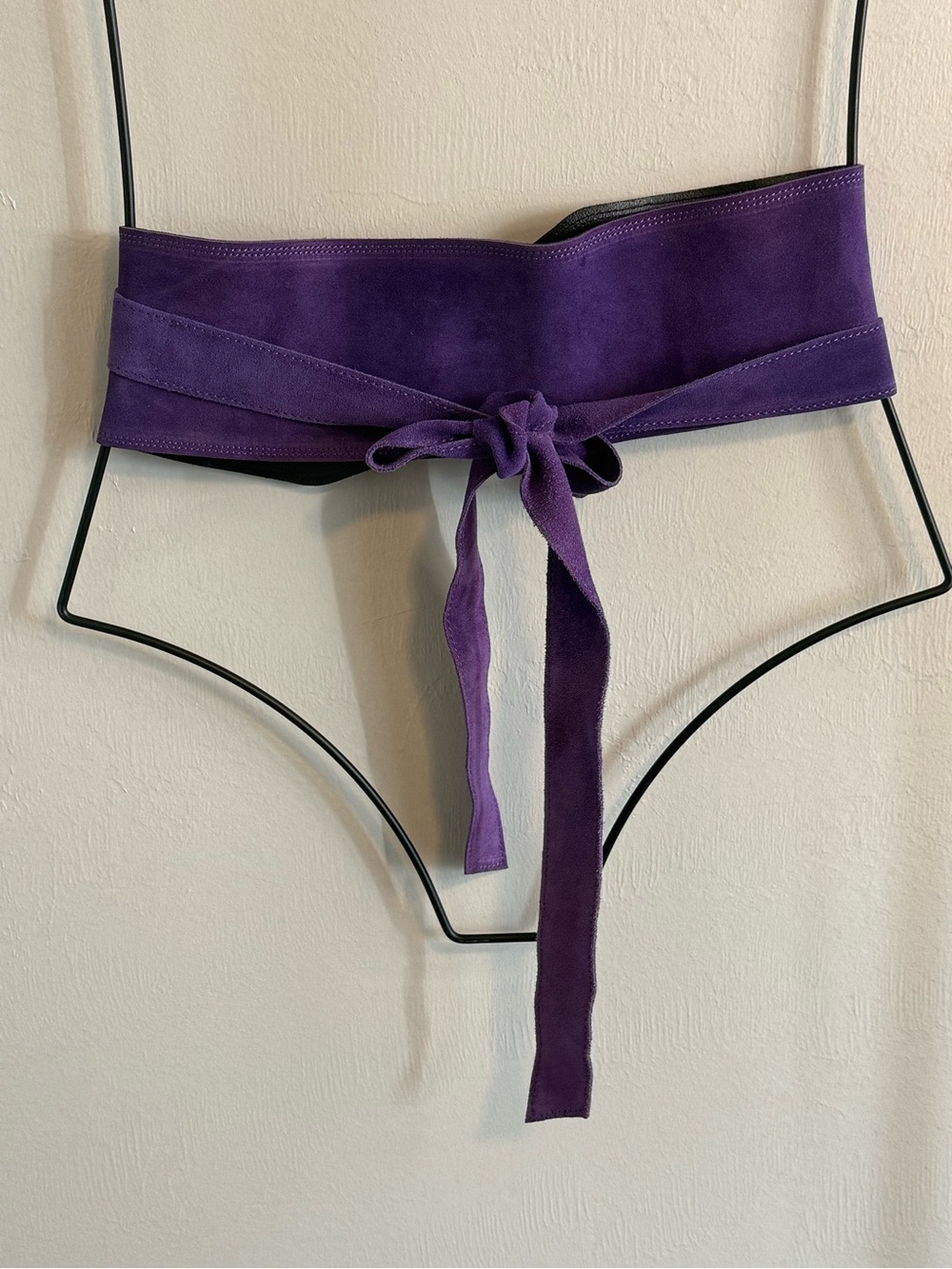 LIST Women’s Purple Suede Leather OBI Wrap Around Belt Adjustable Italy 96” Long